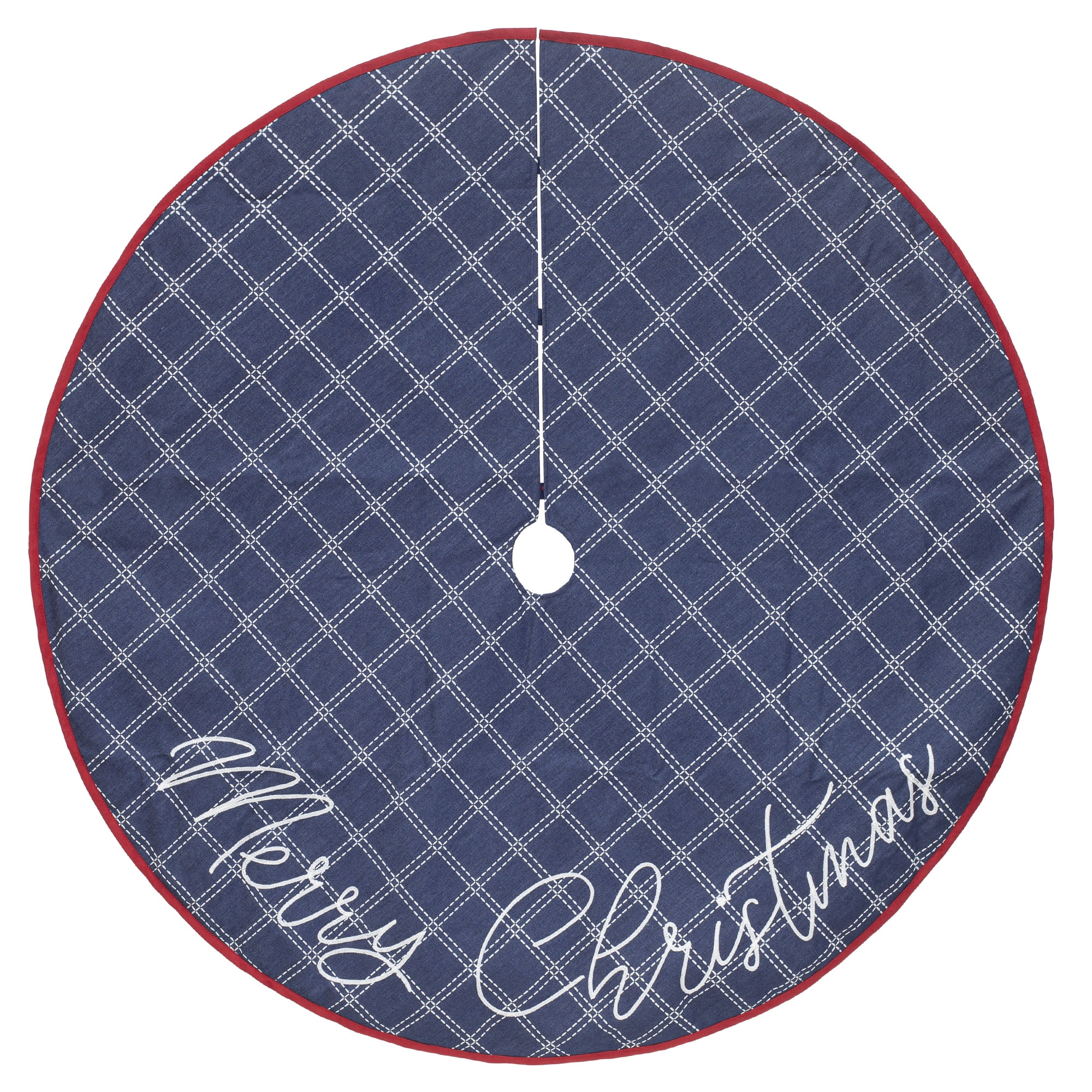 Holiday Time 48" Christmas Tree Skirt Blue w/Silver Glitter Snowflake Metallic 