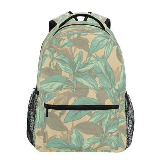 Mint Green Floral Design Stylish Large Backpack 15L Self-Standing Durable Twill for School, Office and Travel Use