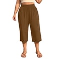 thumbnail image 4 of YanHoo Plus Size Wide Leg Capris for Women Elastic Waist Loose Workout Capri Pants Oversized Casual Everyday Cropped Trousers, 4 of 9