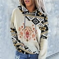 thumbnail image 1 of Women Geometric Print Sweatshirt Hooded Stitching Printed Loose Tops Blouse, 1 of 7