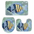 thumbnail image 2 of Coastal Fish Bathroom Rugs Set Summer Ocean Stripe Ombre Fish Coral Marine Life Non Slip Absorbent Soft Bath Mats 3 Piece Set with Bathroom Rug, U-Shaped Floor Mat, Toilet Seat Cover Large Size, 2 of 9