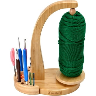 Wooden Yarn Spool Rack With Phone Stand - Magnetic Yarn Holder For Crocheting & Knitting, 2 Pack Brown