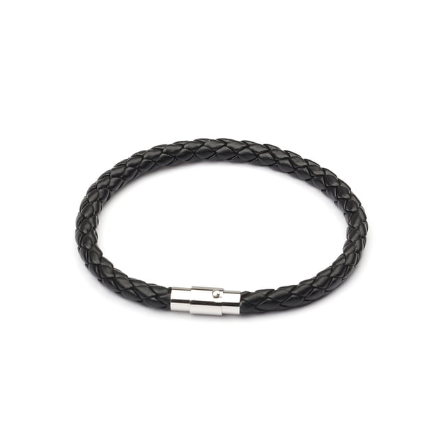 Brazalete Qarigey de cuero para hombre con hebilla de piedra imán de acero inoxidable trenzado