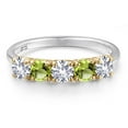 thumbnail image 3 of Gem Stone King 925 Silver and 10K Yellow Gold White Created Sapphire and Green Peridot Wedding-Bands Ring for Women | 1.35 Cttw | Round 4MM | Gemstone September Birthstone | Size 7, 3 of 6