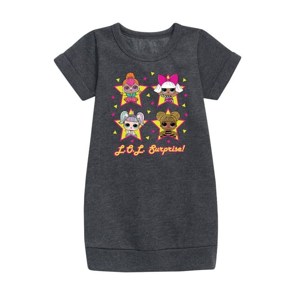 LOL Surprise! Dolls - Queen Bee, Neon QT, Deva, & Sugar - Toddler & Youth Girls Fleece Dress