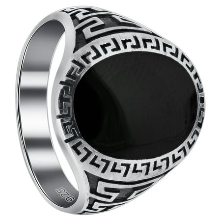 Gemstone Oval Ring - Gem Avenue 925 Sterling Silver Oval Black Onyx Men's Solitaire Ring