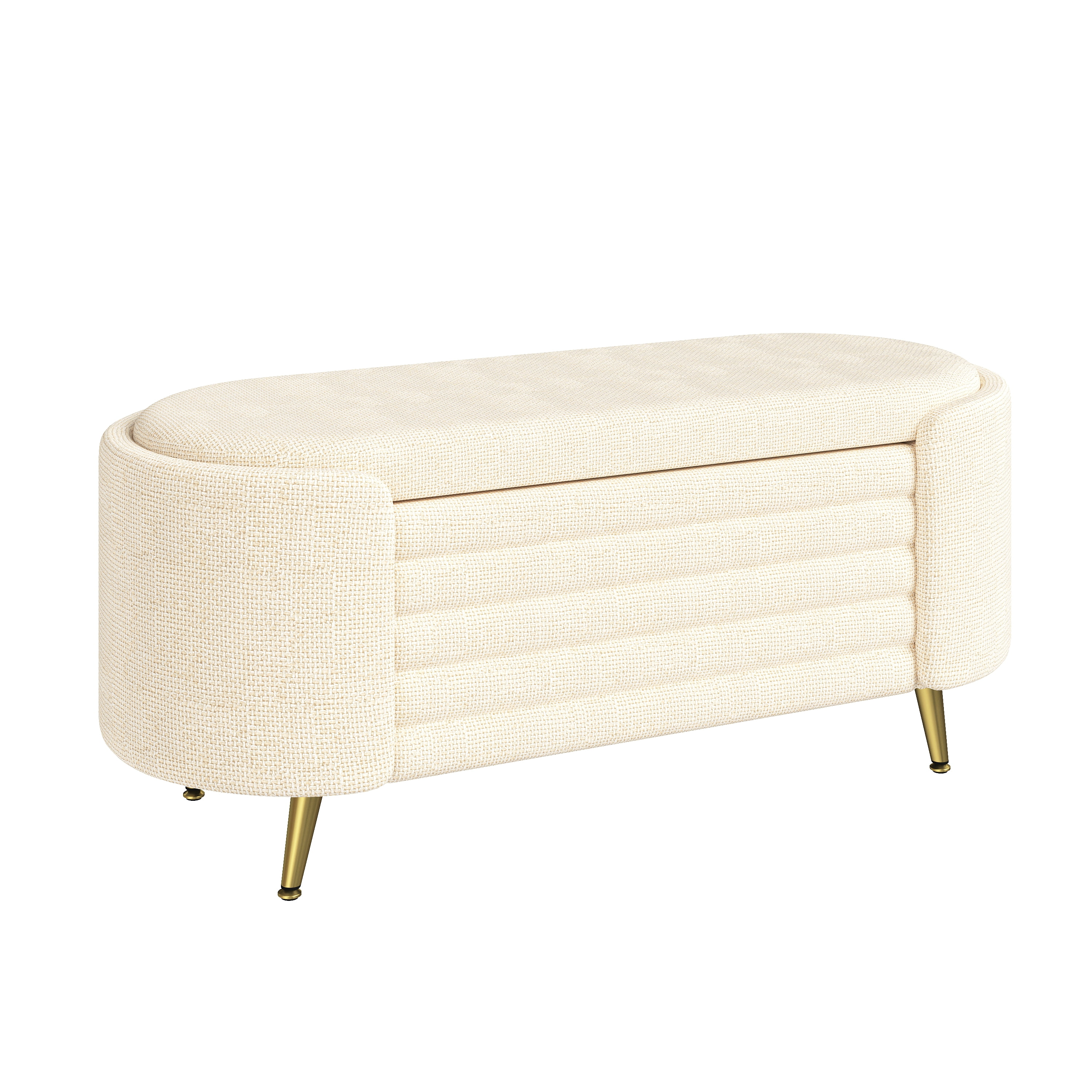Euroco Modern Storage Ottoman Upholstered Storage Bench End of Bed Bench Entryway Shoe Bench for Living Room, Bedroom and Entryway, Beige