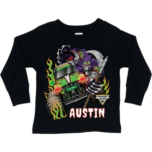 Personalized Monster Jam Grave Digger And Grim Black Long Sleeve Tee