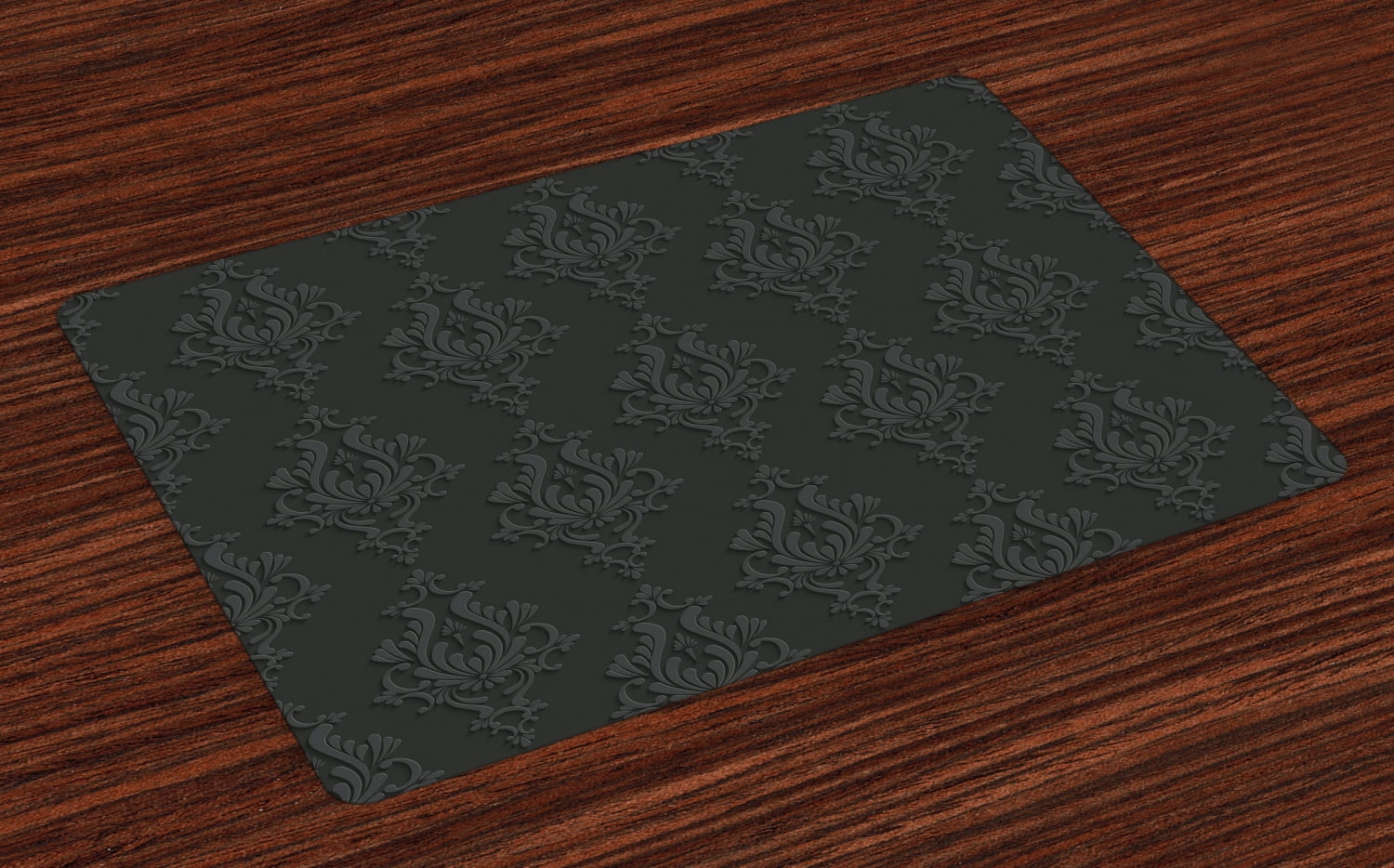 Dark Grey Placemats Set of 4 Antique Damask Pattern in 3D Style Classic