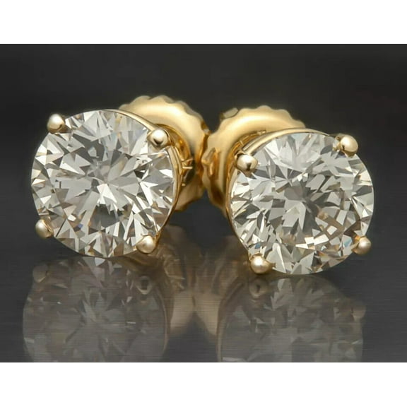 4.00 Ct Round Cut Lab Created Diamond Solitaire Stud Earrings 14K Yellow Gold Plated Sterling Silver