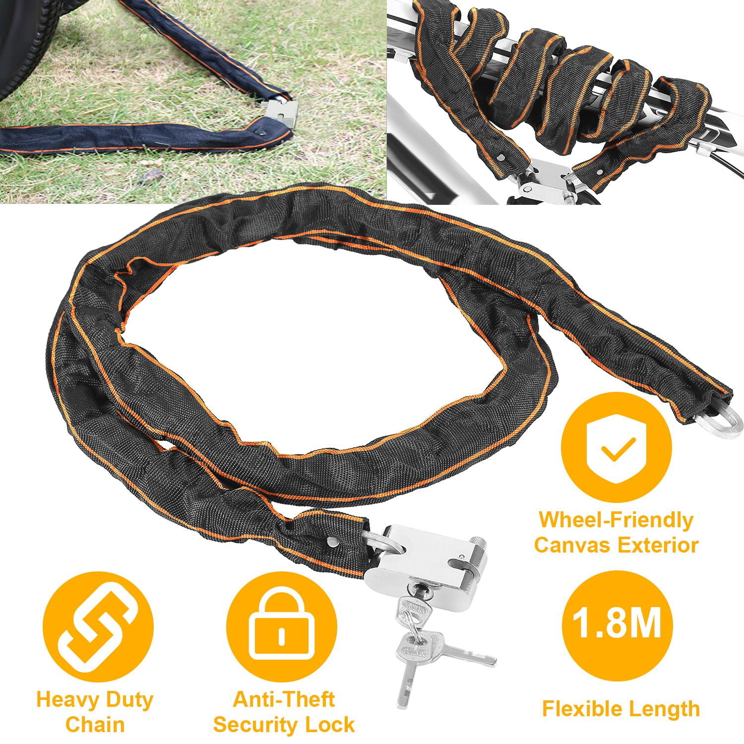 iMountek 1.8m/5.9ft Bike Chain Lock with 3 Keys Heavy Duty Metal
