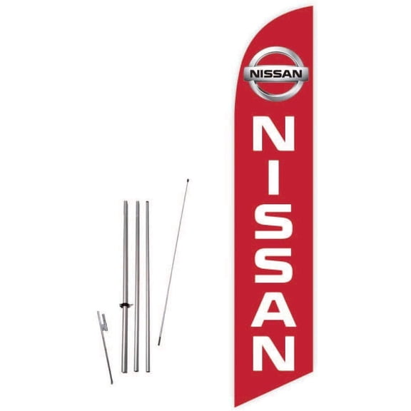 Cobb Promo Nissan 2015 Red Feather Flag with Complete 15ft Pole kit and Ground Spike