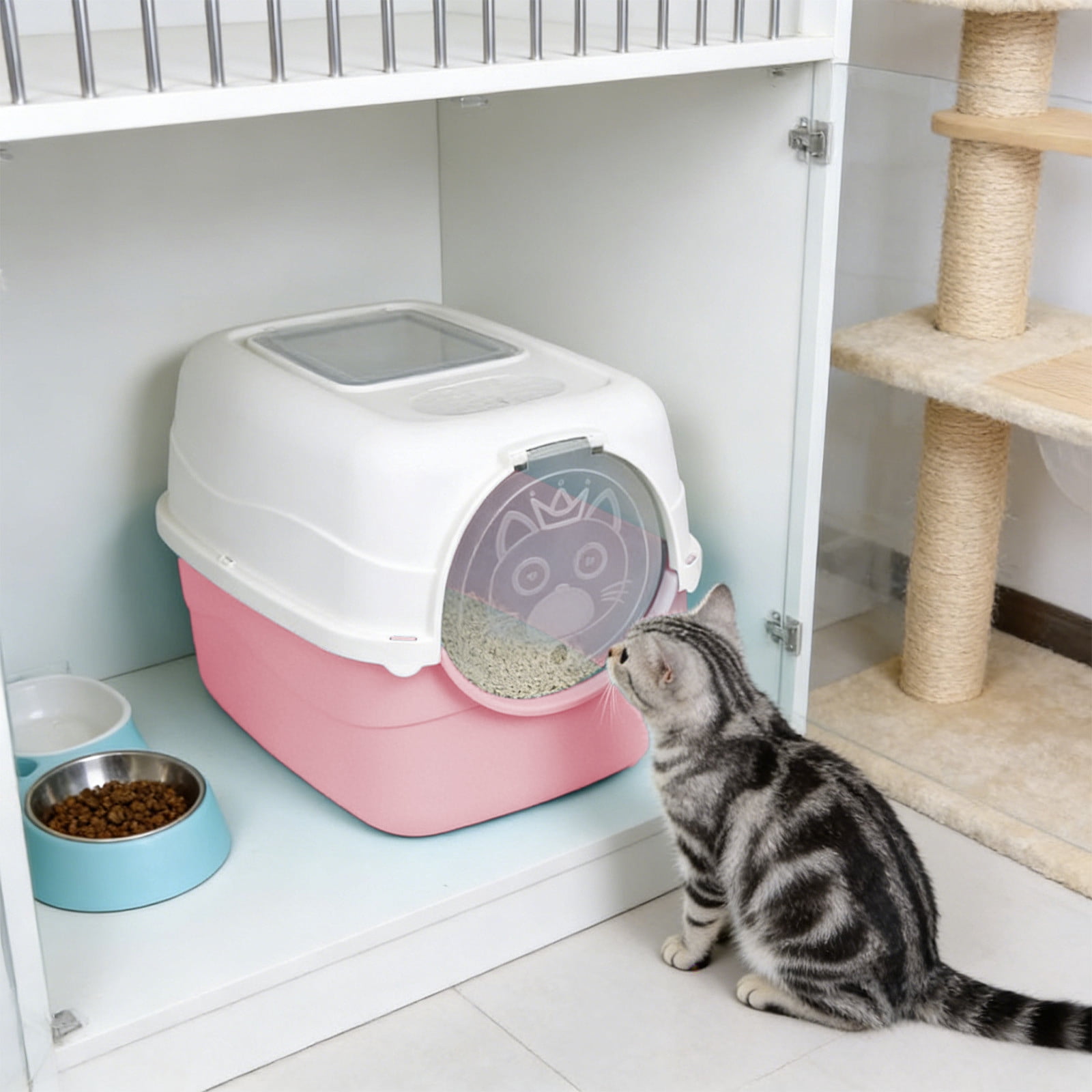 Fully Enclosed Cat Litter Box Front Entry Covered Kitty Litter Pan Odor Isolation Splash Prevention Spacious Interior for Indoor Home Multi Cat Households for Large Cats Kittens Cat Toilet Supplies