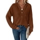 thumbnail image 3 of Sudadera con Capucha de Larga de Punto Gofre para Mujer, con Cordón, Botones, Cuello en V, Informal, con Capucha. Color Caramelo XXL, 3 of 9