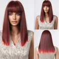 thumbnail image 1 of Peluca de cabello Natural con flequillo para mujer, medio y largo pelo sintético, liso, marrón y negro, resistente al calor, ideal para fiesta y Cosplay, 1 of 4