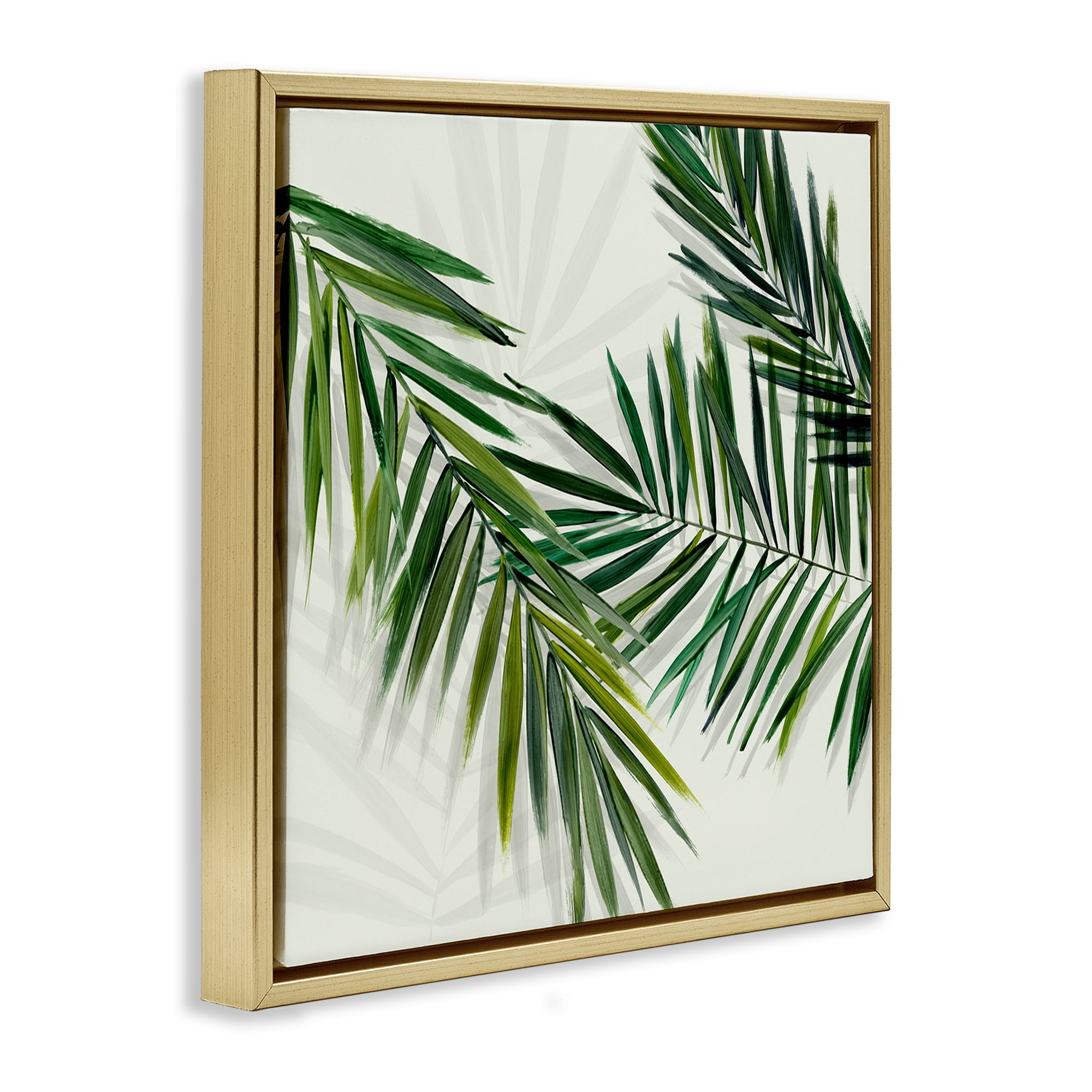 Stupell Industries Tropical Palms with Shadows Plants & Flowers Painting Gold Floater Framed Canvas Art Print Wall Art, 25 x 25