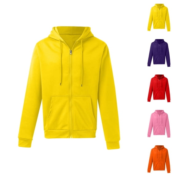 Men's Solid Color Zip Up Hoodie Sweatshirt with Front Pockets Long Sleeve Crewneck Casual Athletic Jacket