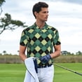 thumbnail image 3 of Fotbe Green Squares Camiseta Polo de Golf para Hombre con Estampado – Camisa Deportiva Transpirable con Cuello Abotonado-Large, 3 of 6