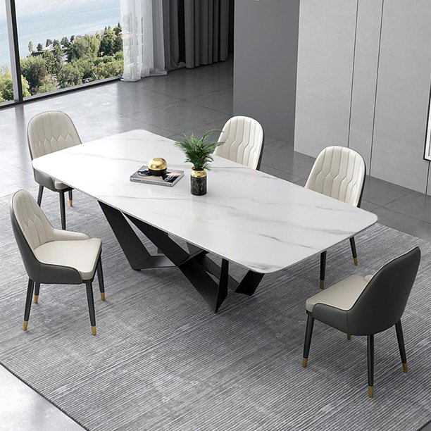 Artlia Modern White Dining Table with Rectangular Sintered Stone