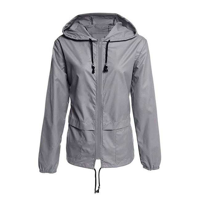 Prolriy Veste Imperméable pour Femmes, Manches Longues, Poches, Coupe-Vent Ample, Gris G