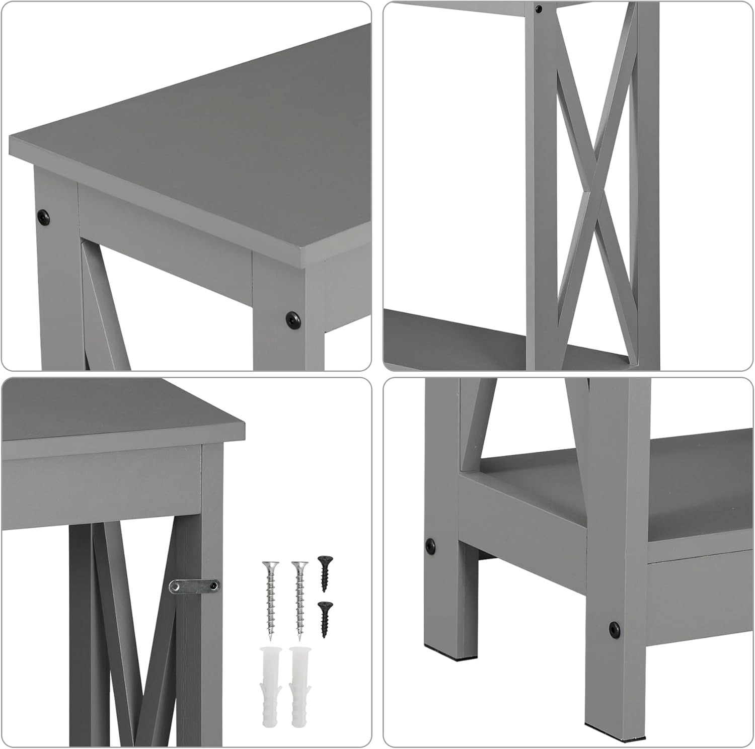 39.3" Grey Farmhouse Console Table with Open Storage Shelf, Narrow Sofa Table for Hallway