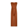 thumbnail image 4 of Ashirexll Wide Leg Jumpsuits for Women, Linen Overalls for Women, Fashion Summer Solid Casual V Neck Sleeveless Belted High Waist Long Pants Rompers Orange XL, 4 of 8