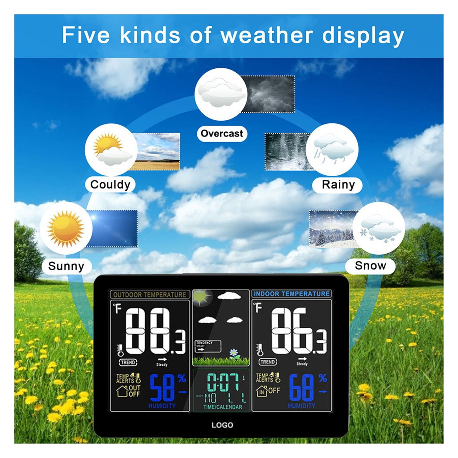 LCD Color Screen Digital Weather Clock Multifunctional Temperature And Humidity Home Small Wireless Weather Station ,Easy to Operate
