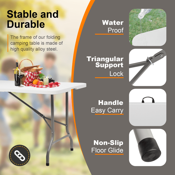 Alvantor 6 ft Outdoor Folding Table for Camping Picnic Party