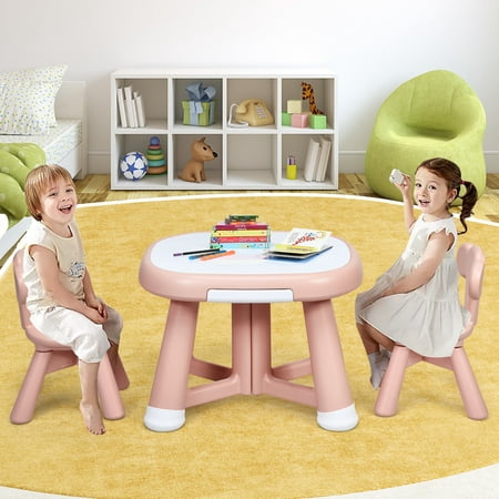 Costway Kids Table And 2 Chair Set W Storage Bins For Children