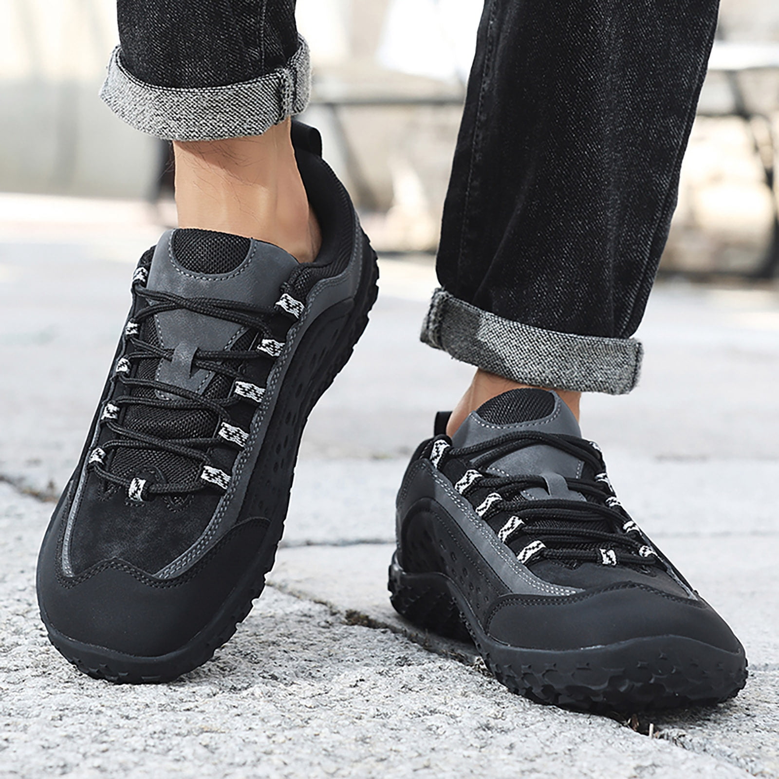 Rokment Womens Mens Barefoot Hiking Shoes 2026 Spring Fall Fashion Casual Color Block Outdoor Sports Trekking Flat Waterproof Wide Toe Low Top Construction Walking Sneakers Black Size 8.5