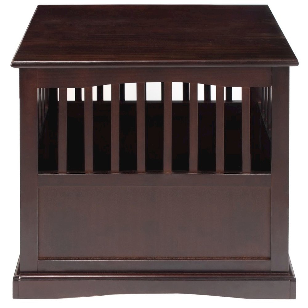 FurniFact Brown Dog Kennel Furniture with Gate, Solid Wood Dog Crate End Table