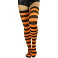 thumbnail image 4 of ToBeInStyle Womens Vibrant Horizontal Wide Striped Thigh High Stockings - Black w/ Orange Stripes - One Size, 4 of 6