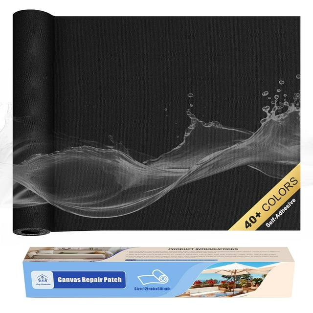 sasyxdc Ruban de Réparation en Toile pour Équipement Extérieur 4x63 Pouces Imperméable Auto-Adhésif pour Réparer les Housses de Bateau, Pare-Soleil, Canapés, Tentes, Chaises Longues, Auvents (Noir)