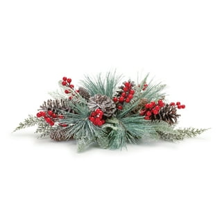 Frosted Pine Cone 6.5 inch Winter Candle Ring With Evergreen Branches And  Leaves