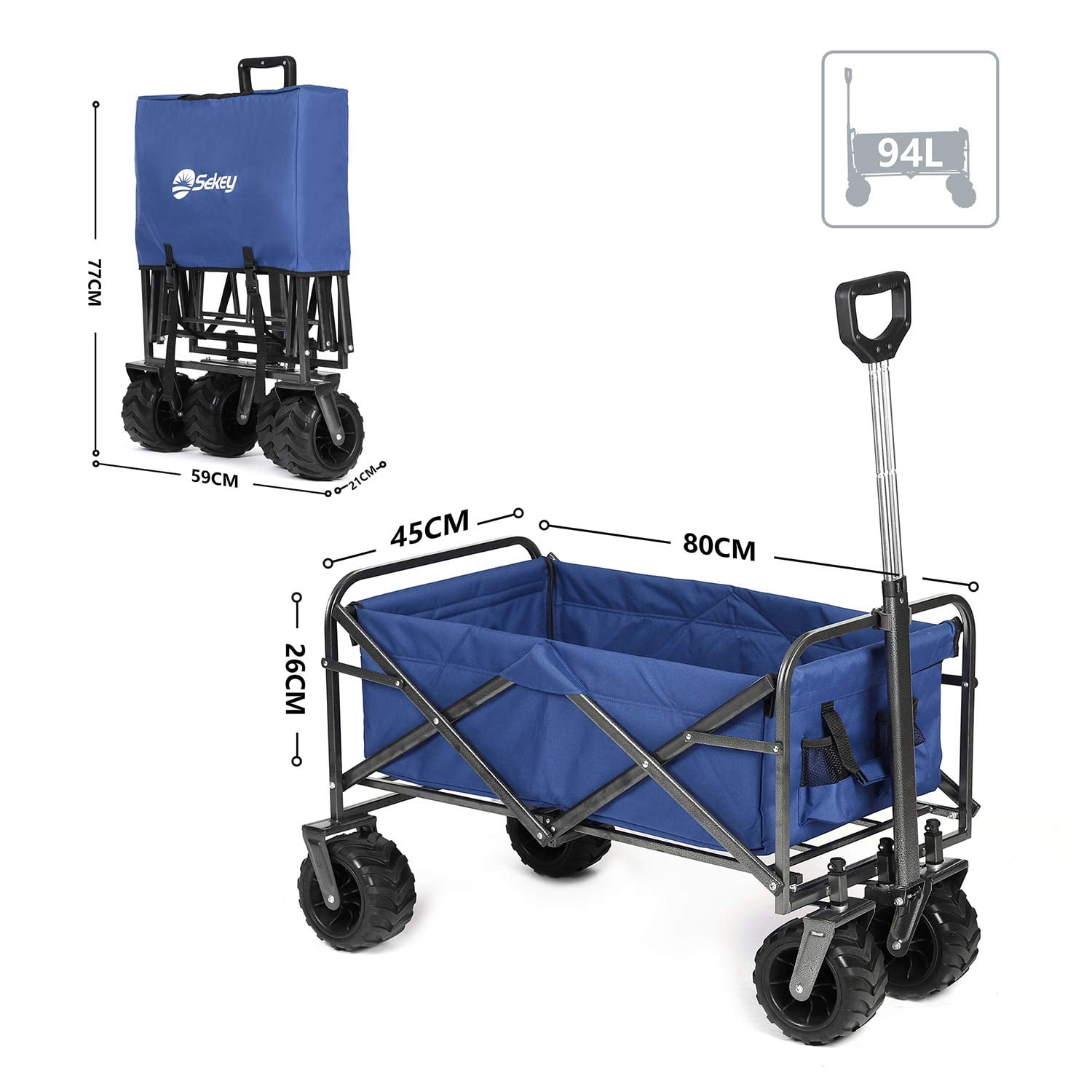 265 Pound Capacity Sekey Folding Wagon Cart Collapsible Outdoor Utility Wagon Heavy Duty Beach Wagon with All-Terrain Wheels Black