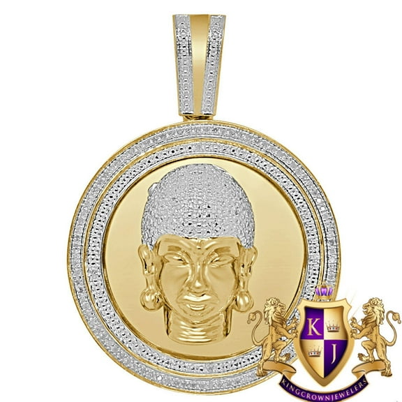 Genuine Real Diamonds Buddha Head Pendant 10K Yellow Gold Finish Meditation Charm Medallion