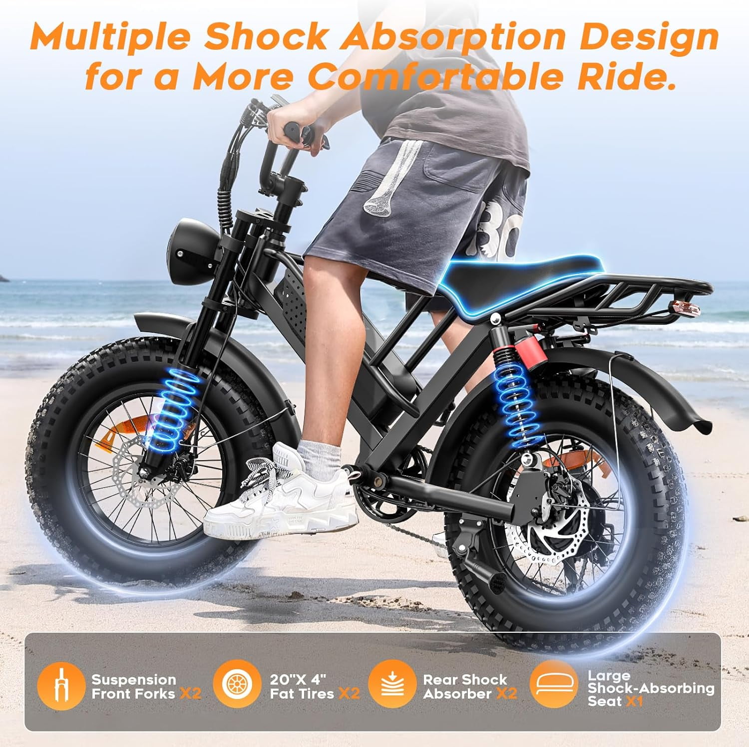 Eilleo Spacewalk M7 Off Road Electric Bike for Teens/Adults,20" fat tire Ebike,1500W Peak Motor,24.9mph,48V 15Ah Removable Battery, Dual Suspension UL2849