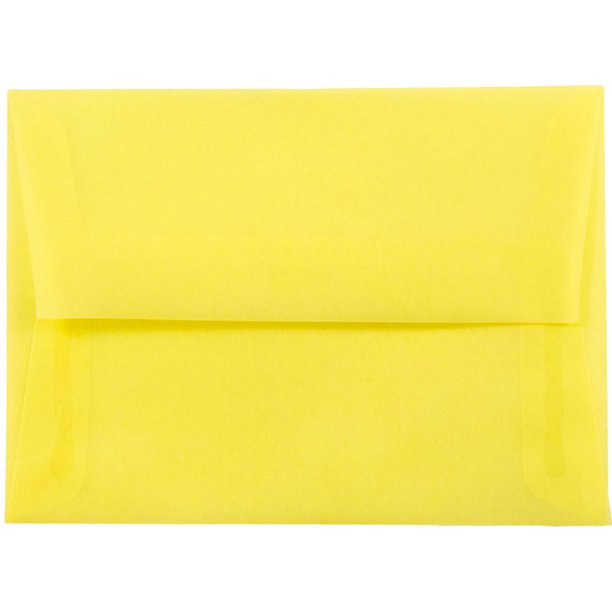 JAM A6 Translucent Envelopes, 4.8x6.5, Yellow, 25/Pack, Primary Yellow