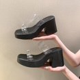 thumbnail image 1 of Summer  New   Sandals Transparent Shoes with Rhinestone Letter Thick High Heel Slippers for Women, 1 of 6
