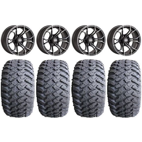 GTW Spyder 12" Golf Cart Wheels Gray 23" Hammer Tires E-Z-GO & Club Car