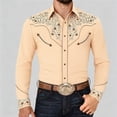 thumbnail image 2 of Western Cowboy Shirts for Men Long Sleeve Button Down Shirt Embroidered Spring Summer Slim Fit Casual Tops Khaki S, 2 of 7