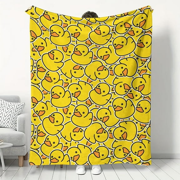 [Soft Flannel Blanket] Soft All-Season Yellow Rubber Duck Flannel Blanket | Acrylic Cover with Playful Duck Design | Perfect for Home, Travel, or Outdoor Use, Hypoallergenic