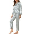 thumbnail image 4 of Unique Bargains Women's Satin 2pc Loungewear Button Down Silky Pajama Sleepwear Sets, 4 of 5