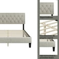 thumbnail image 4 of LegaHome Full Bed Frame, Full Size Linen Upholstered Platform Bed with Adjustable Button-Tufted Headboard, Wood Slat Support, Modern Bedroom Platform Bed, Holds 400lbs, No Box Spring Needed, Beige, 4 of 10