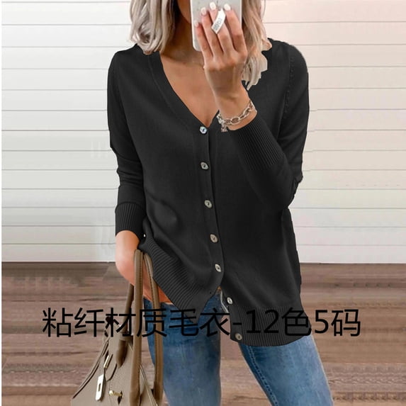 QWZNDZGR Autumn And Winter New Knitted Cardigan Women's Loose Top With Sweater V-Neck Sweater Coat Women's Dress