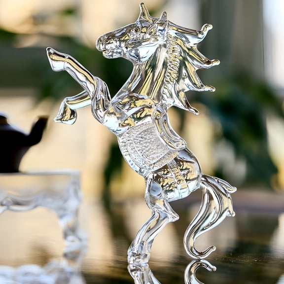 XIBUFE Crystal Horse Figurine Collectible 6.3Inch,Clear Glass Rearing Horse Statue,Animal Home Decor Table Centerpiece,2026 Year of the Horse Gift