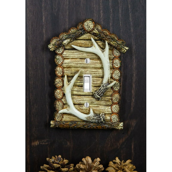 Pack of 2 Rustic Log Cabin Deer Antlers Single Toggle Switch Wall Outlet Plate