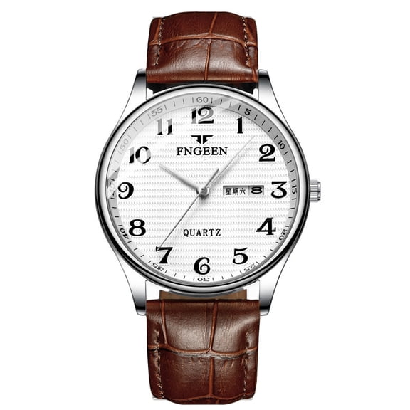 Resicozy Mens Watches Business Large Numer Easy to Quartz Watch Stainless Date Casual Round Watch Brown White