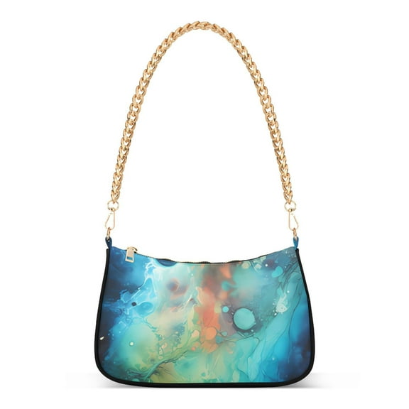 Womens Chain Shoulder Bag Abstract Blue Pattern Classic Tote Handbags Fashion Clutch Hobo Purse with Zipper for Travel Casual