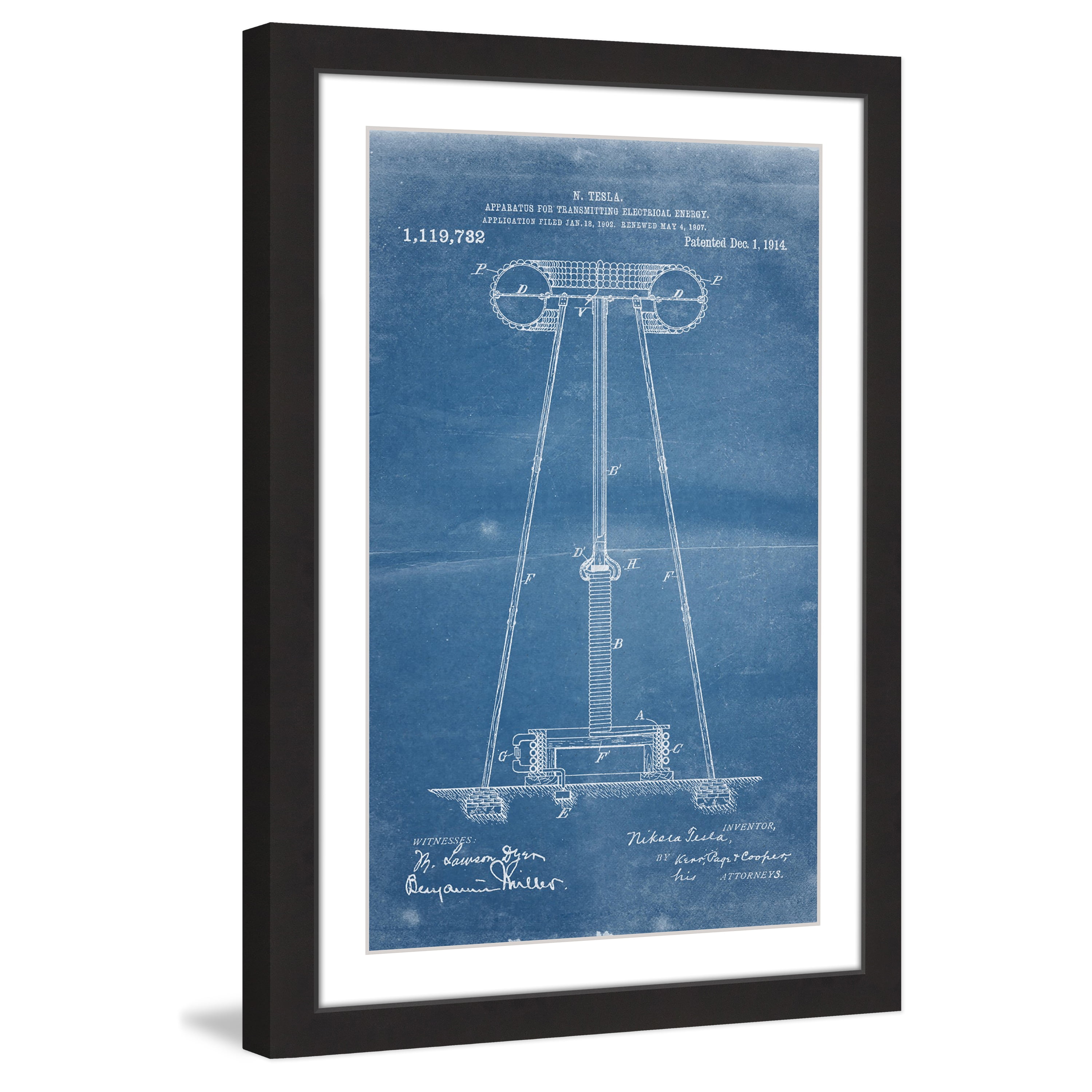 "Tesla Coil 1914 Blueprint" Framed Painting Print